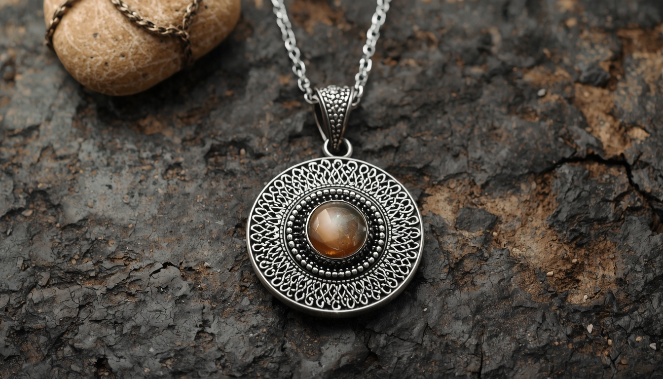 Ročno izdelana srebrna ogrlica z naravnim kamnom