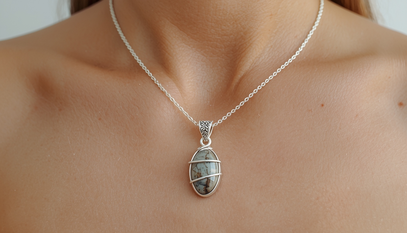 Ročno izdelana srebrna ogrlica z naravnim kamnom Smyxaronux